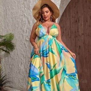 Floral print backless dress